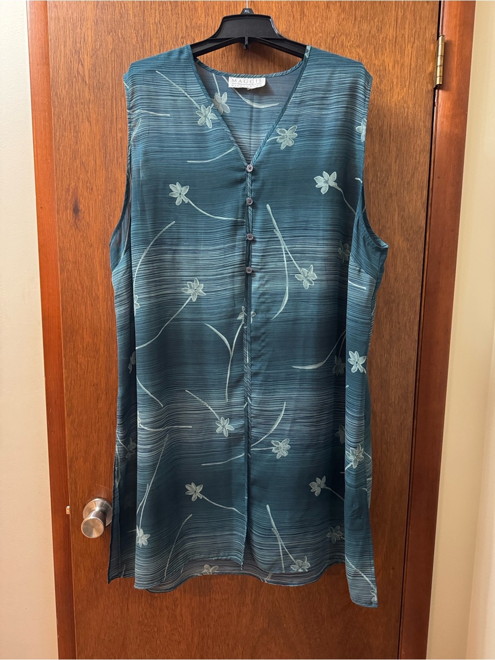 Maggie McNaughton Size 3X Sleeveless Teal Floral-Print Button Front Tunic